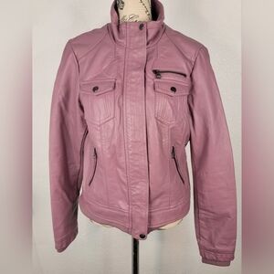 Ci Sono M Faux Leather Moto Jacket Funnel Neck  Bomber Zippers Pockets